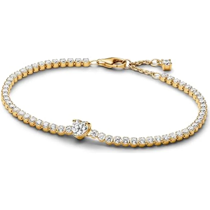 PANDORA Timeless Funkelndes Herz Tennisarmband, Sterling-Silber mit 14 Karat vergoldeter Metalllegierung und Zirkonia, 16cm, 560041C01-16 – Bild 1