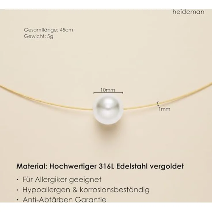 Heideman Perlenkette Damen, goldfarbene Halskette mit weißer Perle, aus hochwertigem Edelstahl, Brautschmuck und eleganter Perlenschmuck für besondere Anlässe – Bild 5