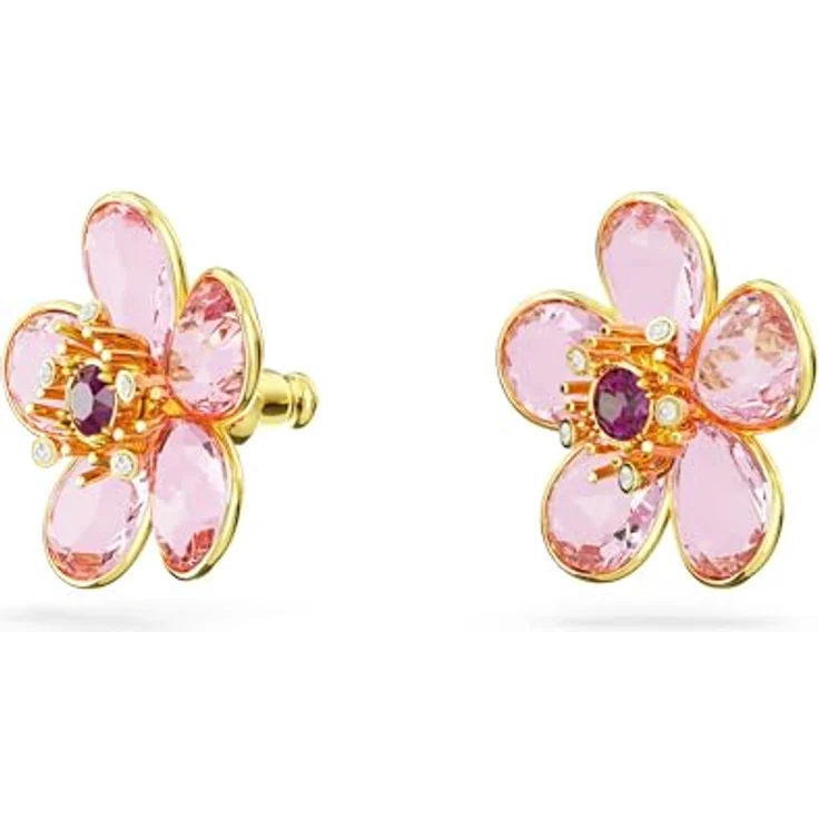 Swarovski Idyllia Ohrstecker, Vergoldete Ohrringe mit Blumen-Motiv und Rosa Swarovski Kristallen – Bild 4