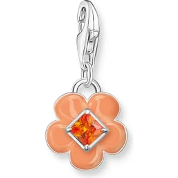 THOMAS SABO Charm-Anhänger Blume mit orangenem Stein, 925 Silber, Kaltemail, Karabinerhaken – Bild 1