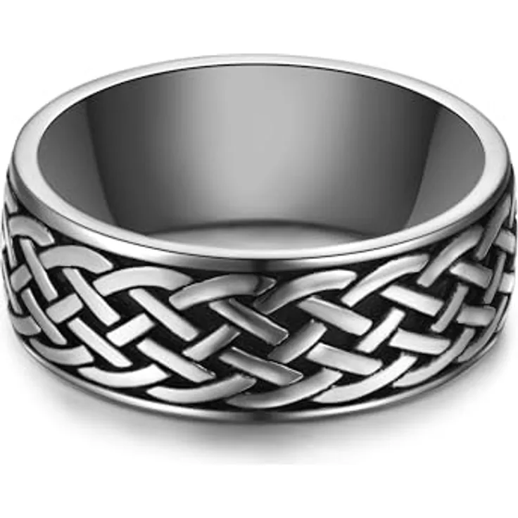 True Rebels Herren Ring aus Edelstahl, Silber/Schwarz, 8,5 mm breiter Bandring mit Tribal-Muster, kratzfest und wassertauglich