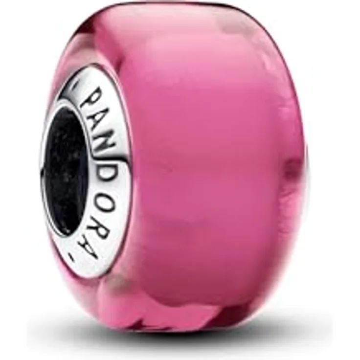 PANDORA Moments Rosafarbenes Murano-Glas Mini-Charm aus Sterling Silber, quadratische Form, kompatibel mit Moments Armbändern, 793107C00