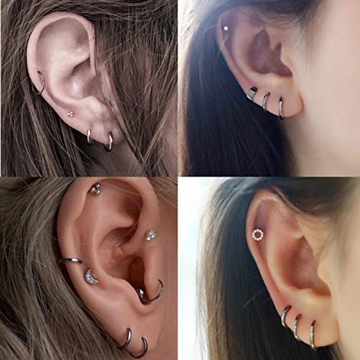 GMEDRIDAS Creolen Silber 925 Klein Set für Damen - 3 Paar Helix Piercings Schwarz in 8mm, 10mm und 12mm, hypoallergen und nickelfrei – Bild 5