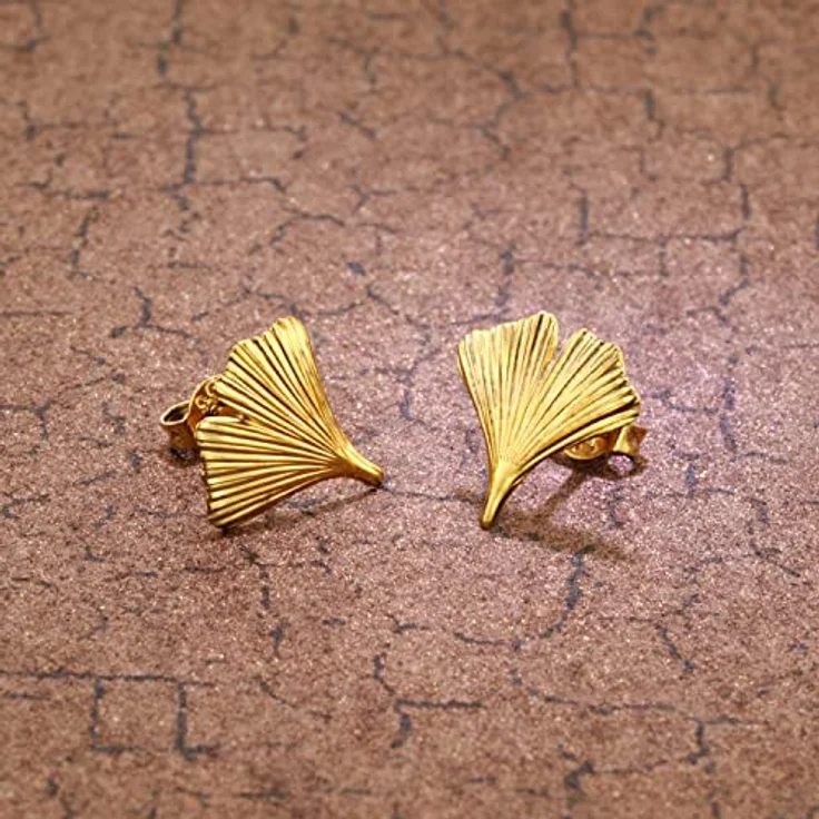 trendor Damen Ohrringe 333 Gold Ohrstecker Ginkgo-Blatt, 12,4 mm, sicheres Design, ideal als Geschenk – Bild 2