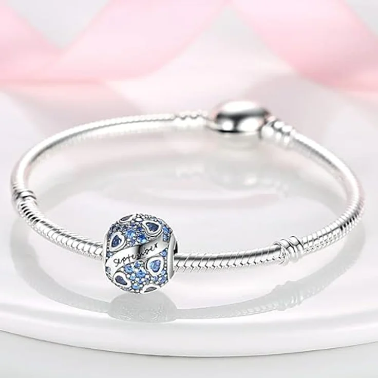 Pandach Damen Charm Anhänger Geburtsstein aus 925 Sterling Silber, 12 Zirkonia Charms Beads, passend für Pandora Armband und Halsketten – Bild 2