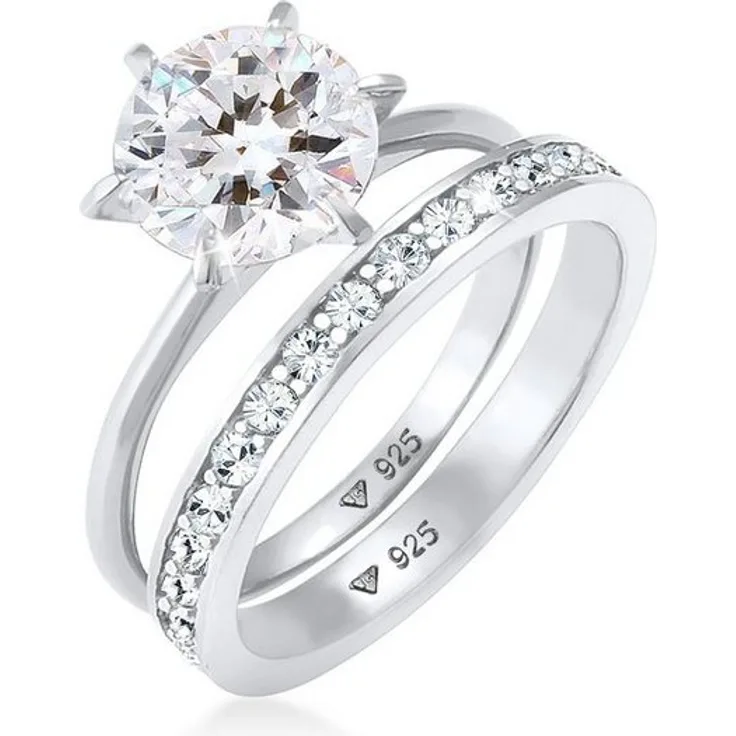 Elli Solitärring Eternity Set 925 Silber mit Swarovski® Kristallen, glamouröser Damen-Ring mit Memoire-Bandring