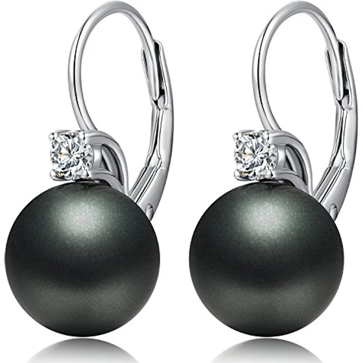 Miaofu Schwarz Perlen Ohrringe Damen Hängend, S925 Sterling Silber mit 5A Cubic Zirconia, hypoallergen