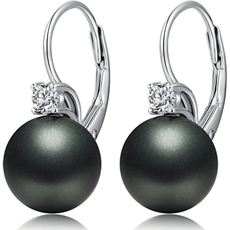 Miaofu Schwarz Perlen Ohrringe Damen Hängend, S925 Sterling Silber mit 5A Cubic Zirconia, hypoallergen – Bild 1
