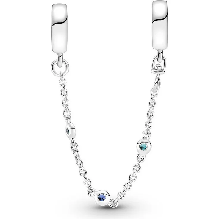 Pandora Kettenanhänger 791688C01-05, Sicherheitskette aus 925 Sterlingsilber mit drei blauen Kristallen, 5 cm Länge
