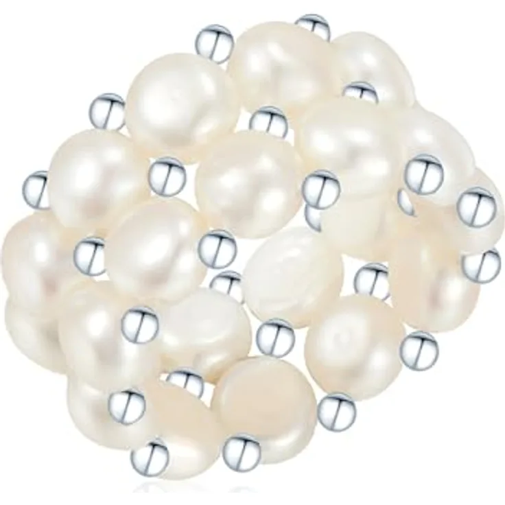 Valero Pearls Damen-Perlenring mit weißen Süßwasser-Zuchtperlen 4-5 mm, 925/- Sterling Silber, elastisch einstellbar