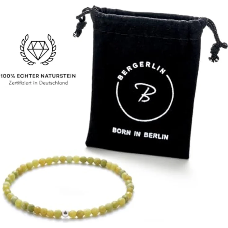 BERGERLIN Serpentin Armband, echtes Serpentin mit 925 Sterling Silberperle, facettierte Perlen, Größe M – Bild 2