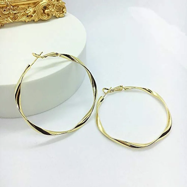 Surrounded Forest 18K Gold Creolen, leichte Loop-Ohrringe für Damen mit 50 mm Durchmesser, nickelfrei, Set aus 2 Stück – Bild 4