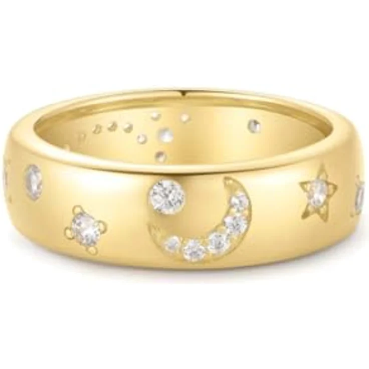 ANIA HAIE Damen Ring MELODIC POET Celestial Chunky, 925 Sterling Silber 14k vergoldet, 28 Zirkonia, Gravuren von Stern und Mond, Größe 54, inkl. Geschenkverpackung – Bild 2
