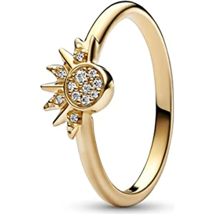 PANDORA Moments Himmlisch Funkelnder Sonnenring, 14 Karat vergoldet mit klaren Cubic Zirkonia, Größe 58, 162674C01-58 – Bild 1