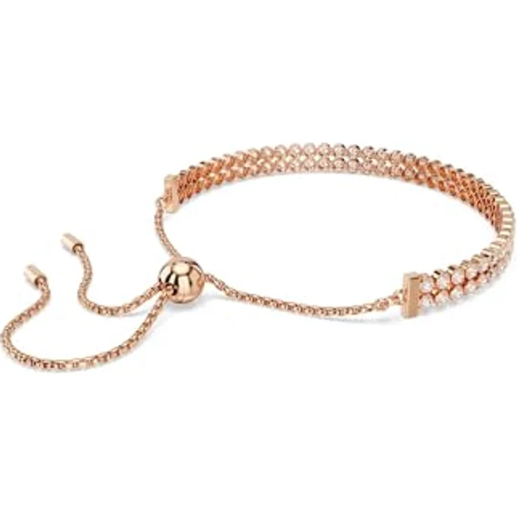 Swarovski Matrix Tennis Armband, Rosé-vergoldetes Damenarmband im Cupchain-Design mit Weißen Kristallen, 24 cm lang, Kugelschiebeverschluss – Bild 5
