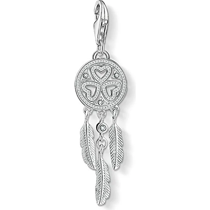 THOMAS SABO Charm-Anhänger Traumfänger Herzen, 925er Sterlingsilber, silberfarben und weiß, inkl. Schmuckverpackung