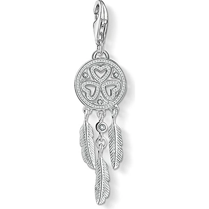 THOMAS SABO Charm-Anhänger Traumfänger Herzen, 925er Sterlingsilber, silberfarben und weiß, inkl. Schmuckverpackung