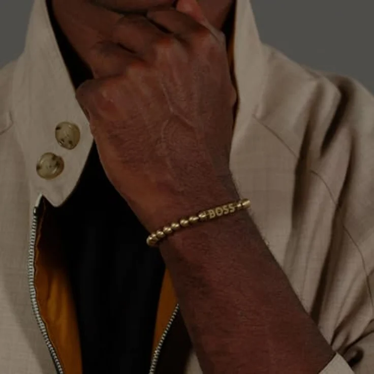 BOSS Jewelry SPHERE Armband für Herren, gelbgoldene Perlen aus gebürstetem Edelstahl, Größe M mit magnetischem Verschluss - 1580666M – Bild 4