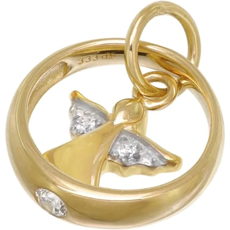 trendor Taufring mit Engel aus 333er Gold, vergoldete Kette 42 cm, Zirkonia, Geschenkbox – Bild 2