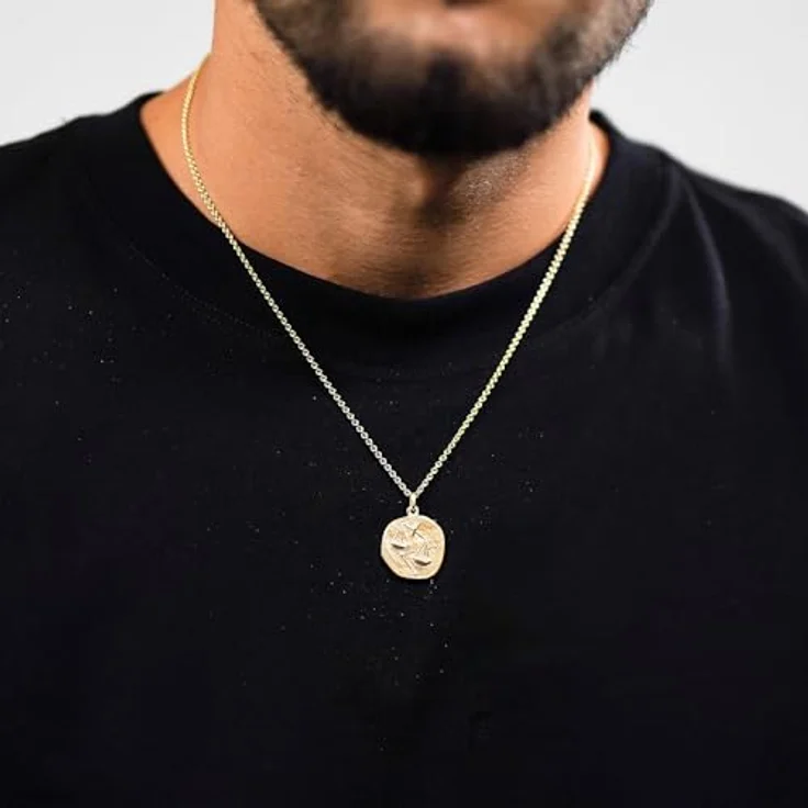 trendor Waage Herren-Halskette Gold auf Silber, Ø 20 mm Sternzeichen-Anhänger mit vergoldeter Rundanker-Kette, 60 cm 925er Silber – Bild 5