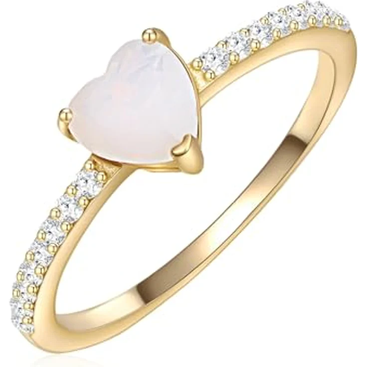 GLANZSTÜCKE MÜNCHEN Damen Herz-Ring 925/- Sterling Silber gelbvergoldet mit Mondstein (synth.) und Zirkonia weiß, 6,3 mm Breite, Motivring – Bild 2