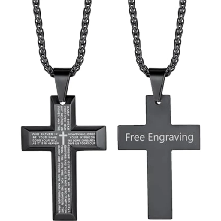 Richsteel Herren Kreuz Kette, Edelstahl Halskette in Silber/Gold/Schwarz, 55+5cm verstellbar, personalisierbarer Kettenanhänger – Bild 1