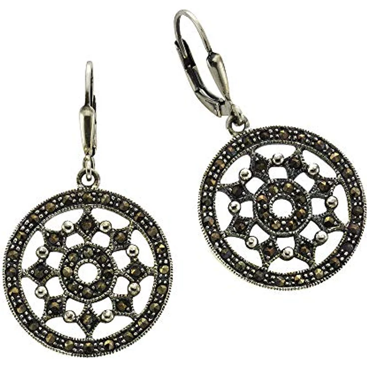 Zeeme Gemstones Damen Ohrringe 925/- Sterling Silber hängend, 3,8cm, geschwärzt mit schwarzen Markasiten, inkl. Etui – Bild 1