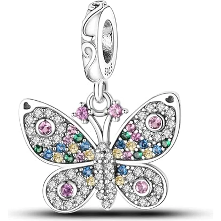 HappyStar 925 Sterling Silber Charm, I LOVE MOM Dangle Anhänger mit 5A-Zirkonen, geeignet für Pandora Armbänder, ideal als Geschenk zum Muttertag – Bild 1