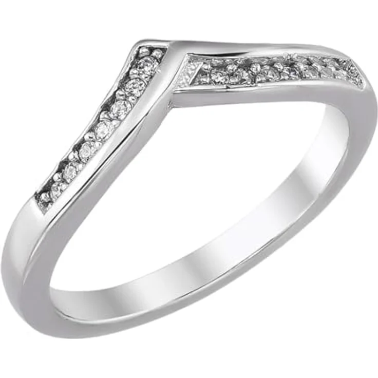 trendor Damenring 925 Silber Rhodiniert, Eleganter Zirkonia-Ring im V-Design, schmale Form mit Pavéoptik, Größe 54 – Bild 1