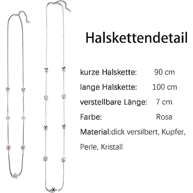 FULU AUTUMN Damen Statement Kette, Lange Perlenkette in Pink und Silber, Zwei Strang Modeschmuck Halskette, verstellbare Längen 39-43 Zoll – Bild 5