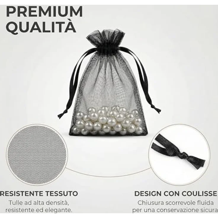 Naler Organzasäckchen Schwarz, 120 Stück, 10 x 15 cm, wiederverwendbare Organza Geschenktüten für Schmuck und Süßigkeiten – Bild 3