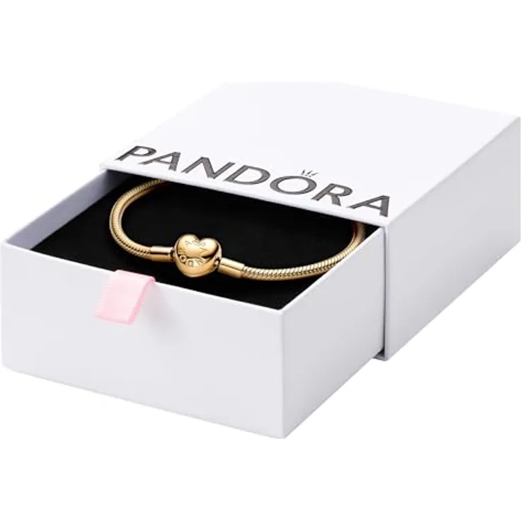 PANDORA Moments Schlangen-Gliederarmband mit Herz-Verschluss aus vergoldetem Sterling Silber, Größe: 17, kompatibel mit Moments Kollektion, 563050C00-17
