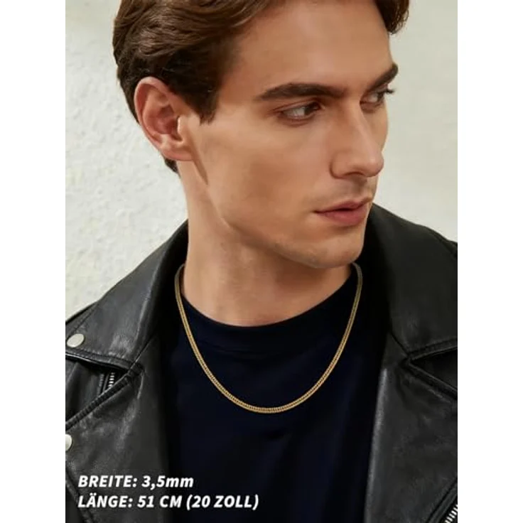 FindChic Cuban Link Halskette Herren Gold Unisex, 3mm breit, 55cm lang, Edelstahl mit Geschenkebox – Bild 3