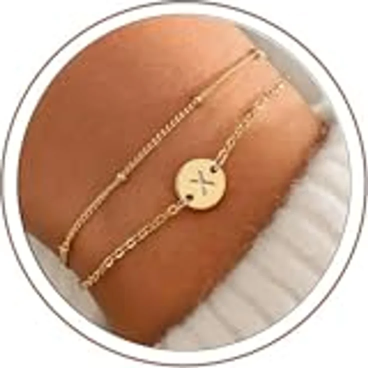 TINGN INGN Damen Gold Armband mit Buchstaben X, personalisierte Armskette mit zweilagiger Gravur, verstellbar, Geschenk für Frauen und Mädchen – Bild 1
