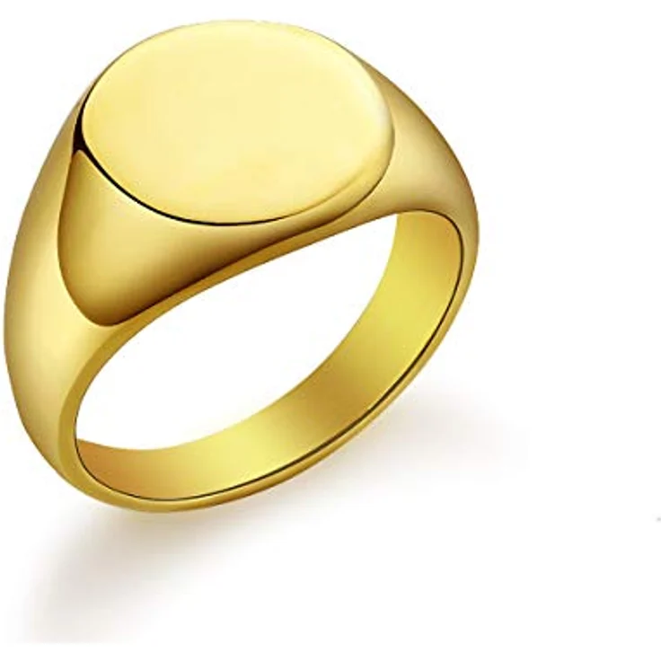 Joliernelle Siegelring Herren Damen, Goldfarben, Edelstahl Poliert, Round Bandring Größe 62 – Bild 1