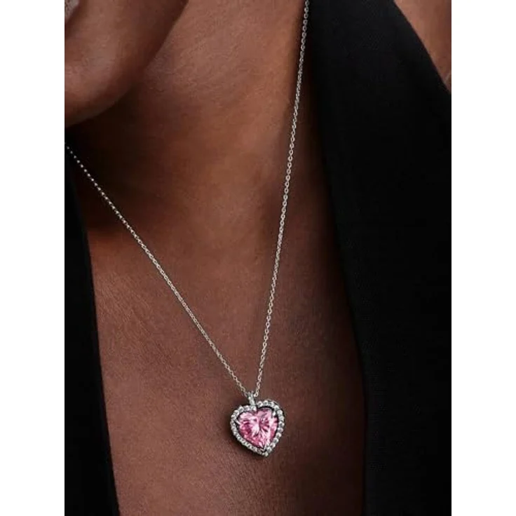 PANDORA Damen-Kette Pinkfarbenes Halo Herz mit Zirkonia, Silber, Karabinerverschluss – Bild 4