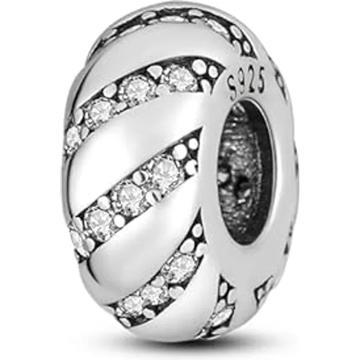 TINSLO Charm Anhänger Damen 925 Sterling Silber mit Zirkonia-Steinen, passend für Pandora Armband und Halskette, kompatibel mit europäischen Charm-Armbändern