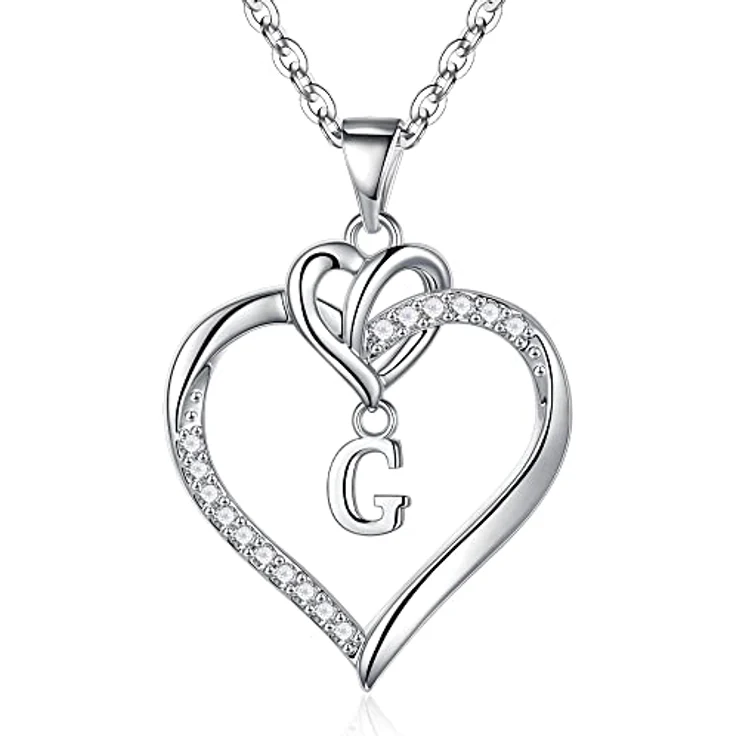TINGN Herz Initiale Halskette Damen, Vergoldet mit Buchstabenauswahl G, 18" + 2" verlängert, Zirkonia, Geschenk für Frauen und Mädchen – Bild 1