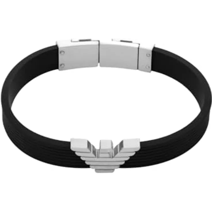 Emporio Armani Herrenarmband aus Leder und Edelstahl, Karabiner-, Schieber- oder Druckknopfverschluss, Holzkohle Schwarz