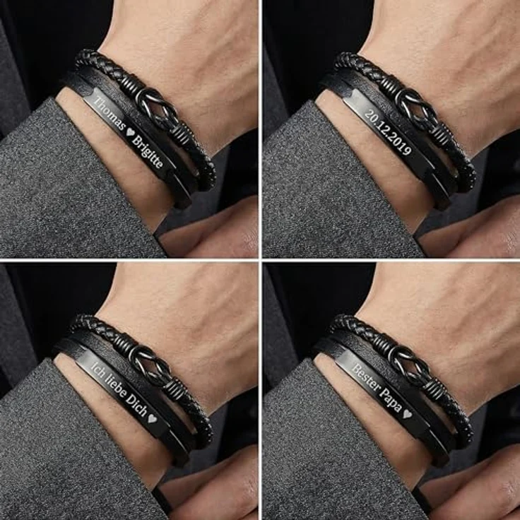 Q UNIQAL STORE GERMANY UNIQAL Lederarmband mit Gravur "SHAPE", personalisierbar, Magnetverschluss, handgemacht in Deutschland, 19 cm, Unisex – Bild 3