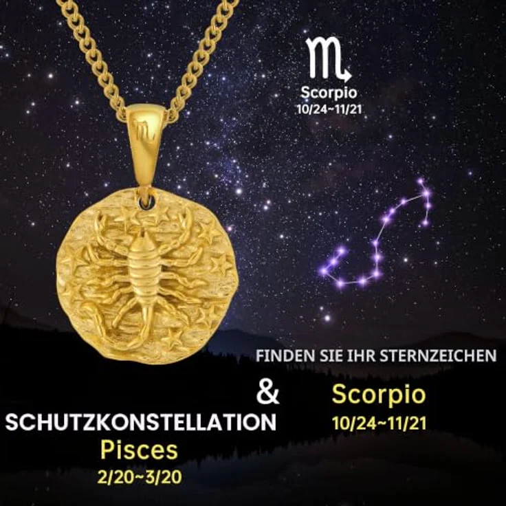 Speroto Sternzeichen Halskette für Herren - Edelstahl Anhänger Skorpion, Gold, 50 cm verstellbar, stilvolles Design – Bild 5