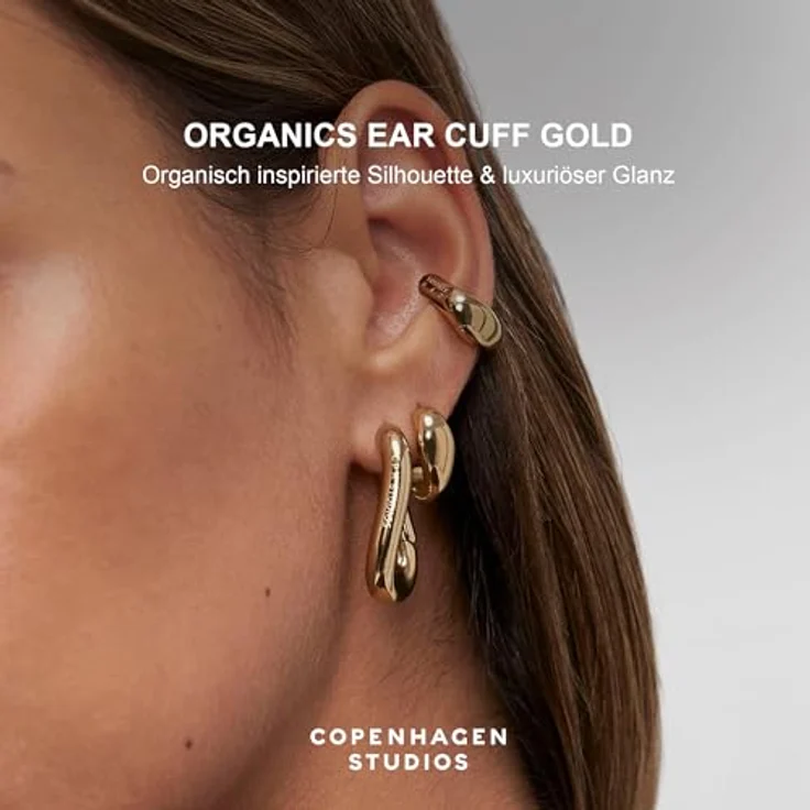 COPENHAGEN STUDIOS Organics Ear Cuff, gold, aus poliertem Edelstahl mit 14K Vergoldung, wasserfest, hautfreundlich, organisches Design – Bild 3
