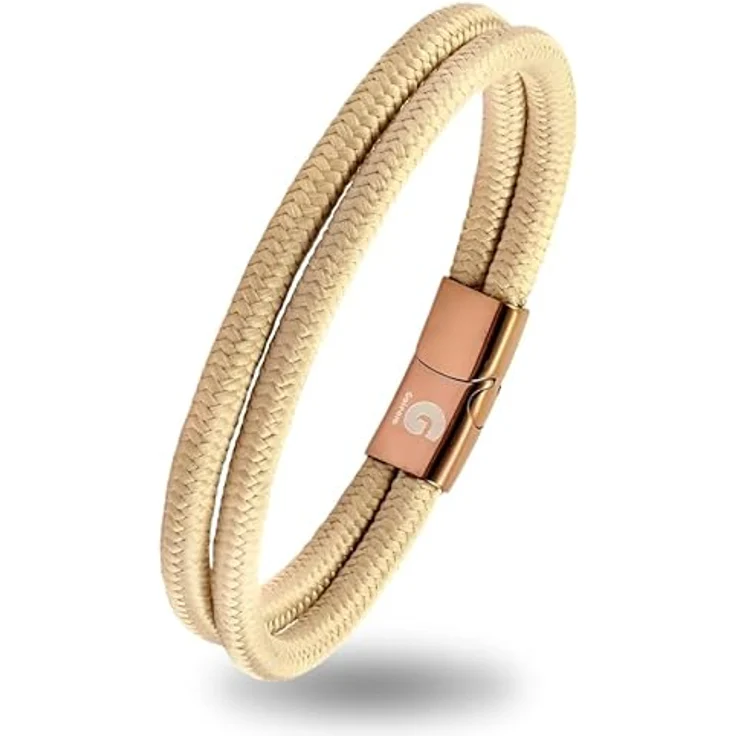 Galeara Noa Segeltau Armband Geflochten, Nautisch mit Magnetverschluss, Khaki Braun, Größe 215 mm – Bild 1