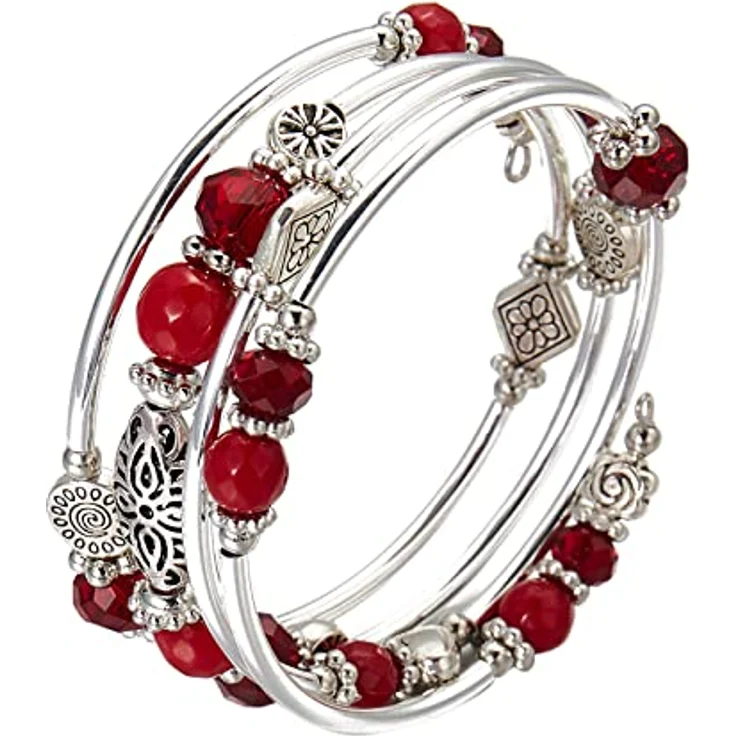 FULU AUTUMN Damen Boho Armband, mehrschichtiges Perlen Silber Wickelarmband, rotes Modeschmuck Geschenk für Geburtstag und Muttertag – Bild 5