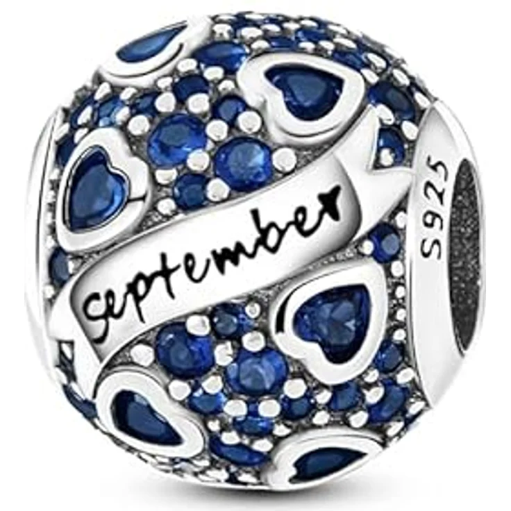 Pandach Damen Charm Anhänger Geburtsstein aus 925 Sterling Silber, 12 Zirkonia Charms Beads, passend für Pandora Armband und Halsketten – Bild 1