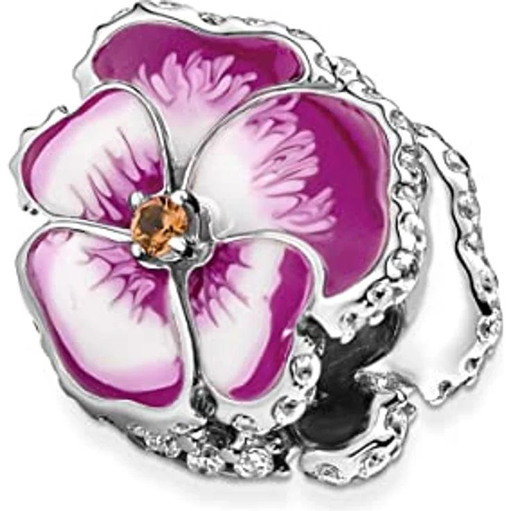 Pandora 790777C01 Charm, Silber mit pinkfarbenem Stiefmütterchen, 925 Sterlingsilber, Emaille und Zirkonia – Bild 3