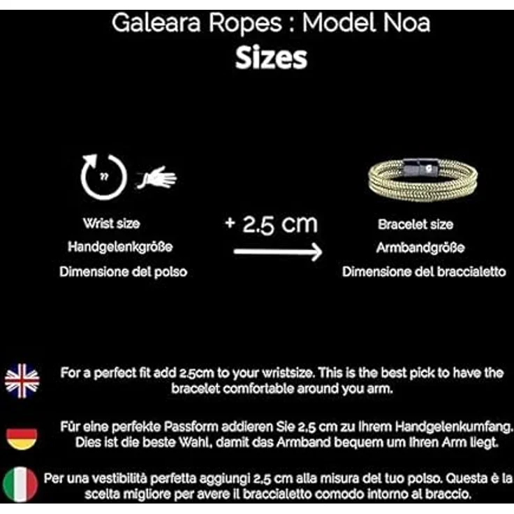 Galeara Noa Segeltau Armband Geflochten Nautisch mit Magnetverschluss, schwarz-blau, 225 mm – Bild 3
