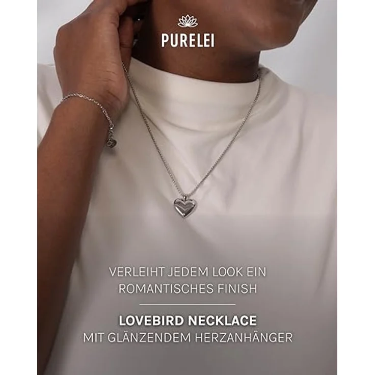 Purelei® Lovebird Kette (Silber) – Edelstahl Damen-Halskette mit Herzanhänger, wasserfest und romantisch inspiriert – Bild 2