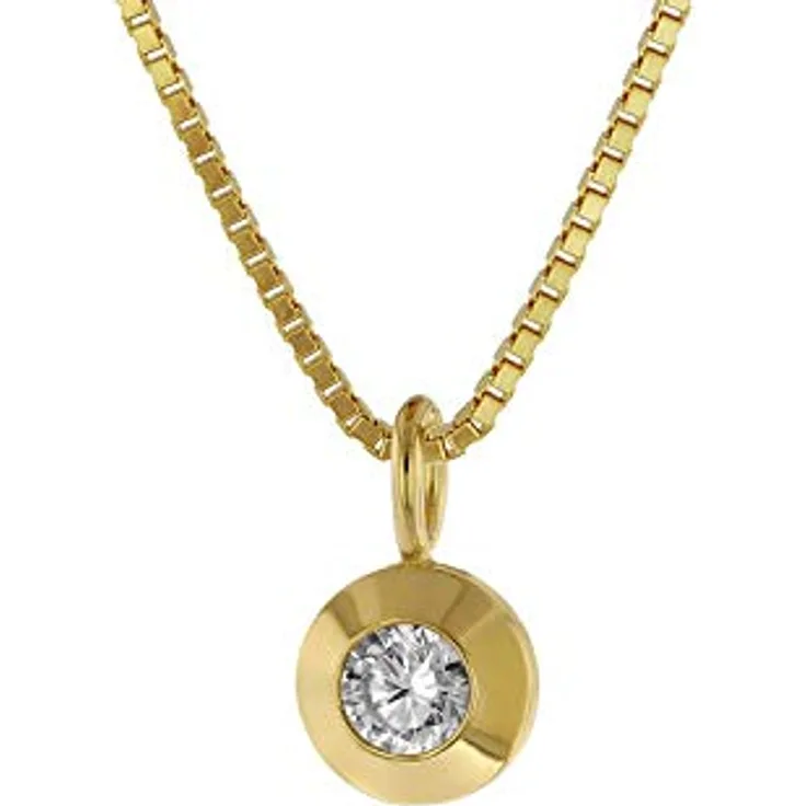 trendor Gold Anhänger mit Zirkonia an goldplattierter Venezia-Kette, 333er Gold, 40 cm, zeitloser Halsschmuck für Damen, ideal als Geschenk
