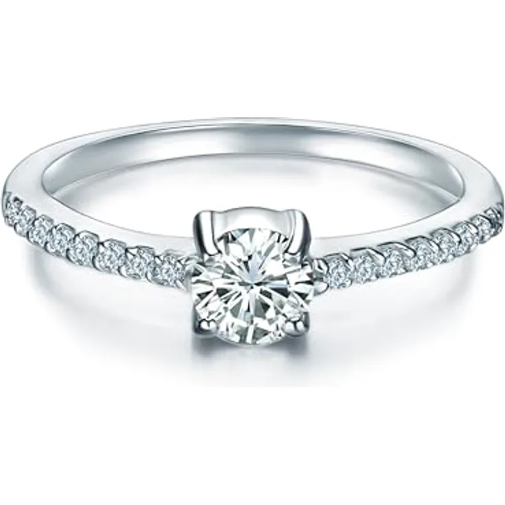 Trilani Damen-Ring Sterling Silber, Zirkonia weiß im Brillantschliff, Verlobungsring mit Schmuckbox